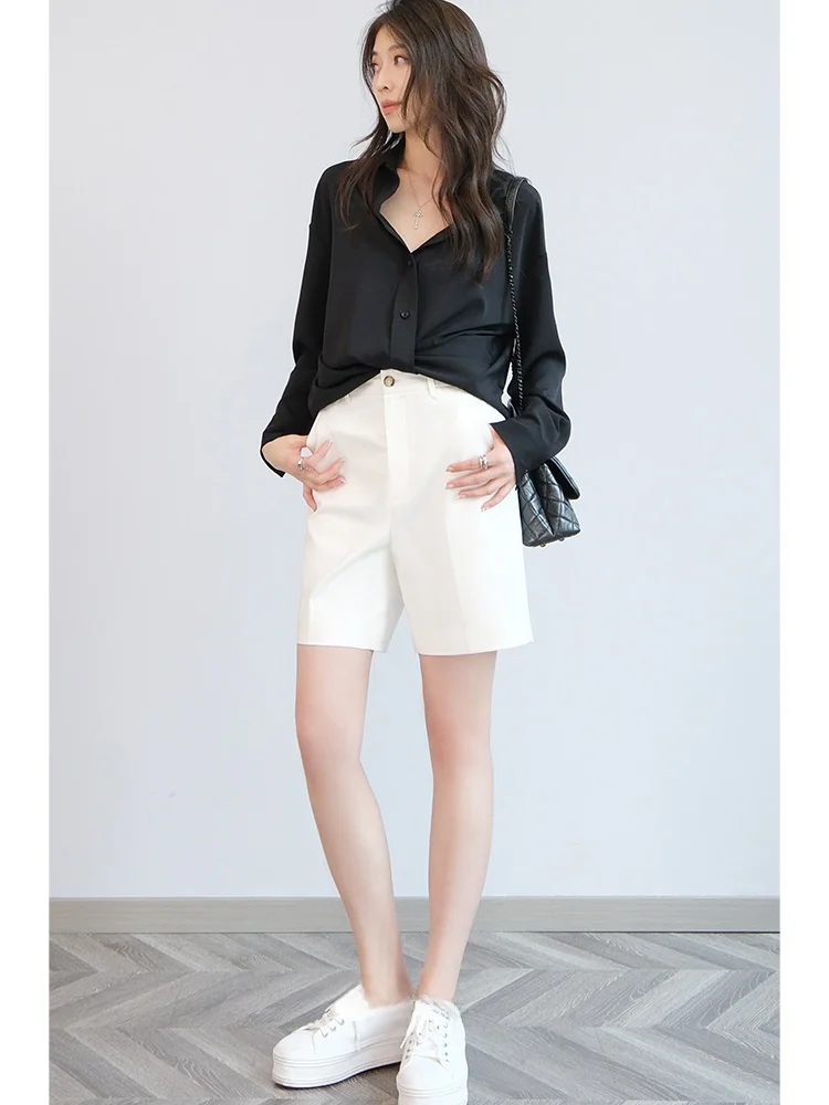 

Женские прямые брюки CHENE белого цвета для повседневной носки, дышащие, утягивающие, летняя коллекция, с завышенной талией