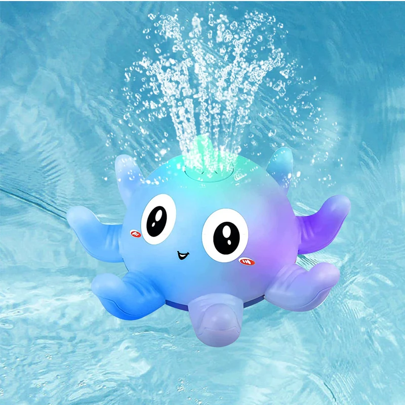 Baby Octopus Water Spray Toy LED Light Floating Bath & Pool Toy Baby Shower Fun Spray Water and Light Up Bathtub Toys For Kids