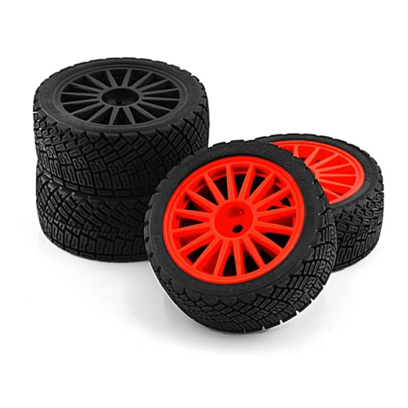 4Pcs 67Mm Plastic Wheel Rim Rubber Tire Universal For All 1/10 RC Rally On-Road Racing TAMIYA TT02 XV01 HSP Spare Parts