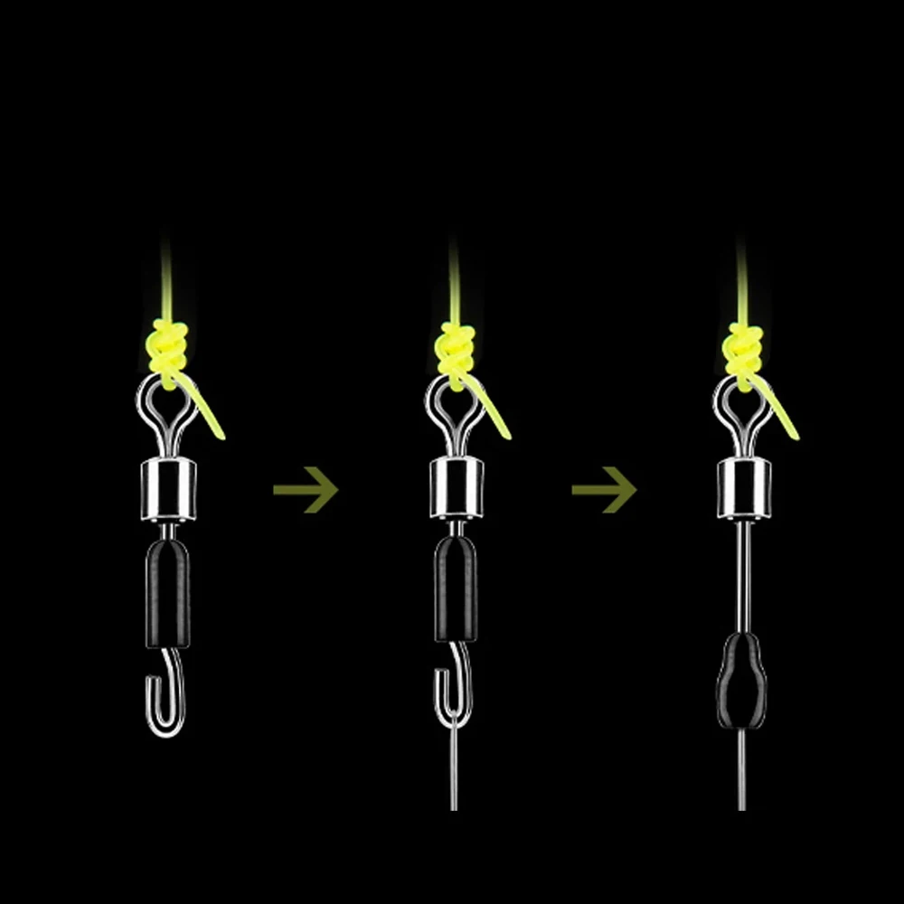 Gancho de pesca giratorio de acero inoxidable, anillos sólidos de enlace rápido, rodamiento de conector rápido