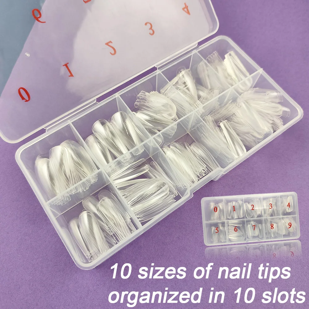 400 piezas con caja, ataúd largo, bailarina, Gel suave, puntas de uñas postizas, cubierta completa, uñas postizas sin rastro para manicura, extensión de uñas