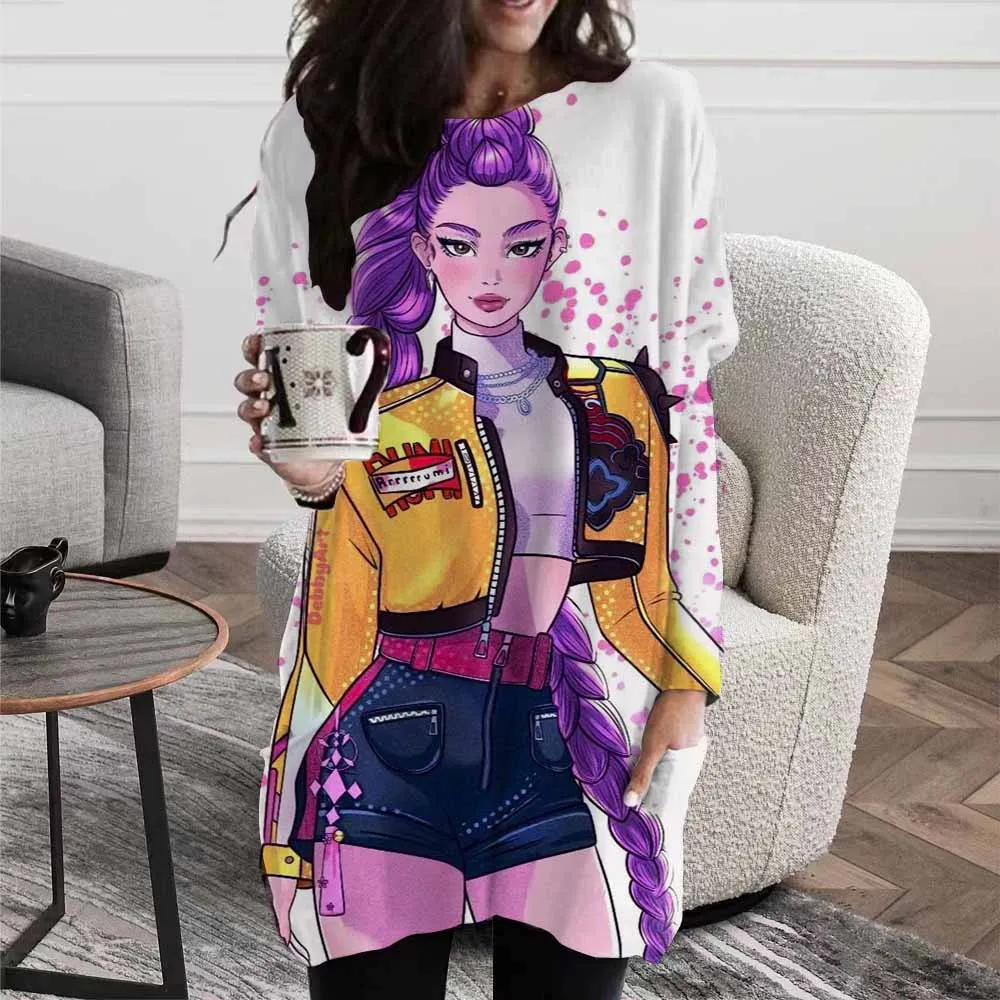 

Аниме K-Pop Devil Hunter футболка Harajuku с круглым вырезом повседневная футболка с длинными рукавами Kpop Huntrix футболка с карманом для девочек Derpy Tiger f