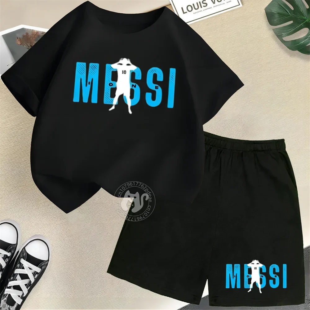 Chándal con estampado de letras de MESSI para niños y adolescentes, chándal de moda, estilo simple, 100% algodón, Verano