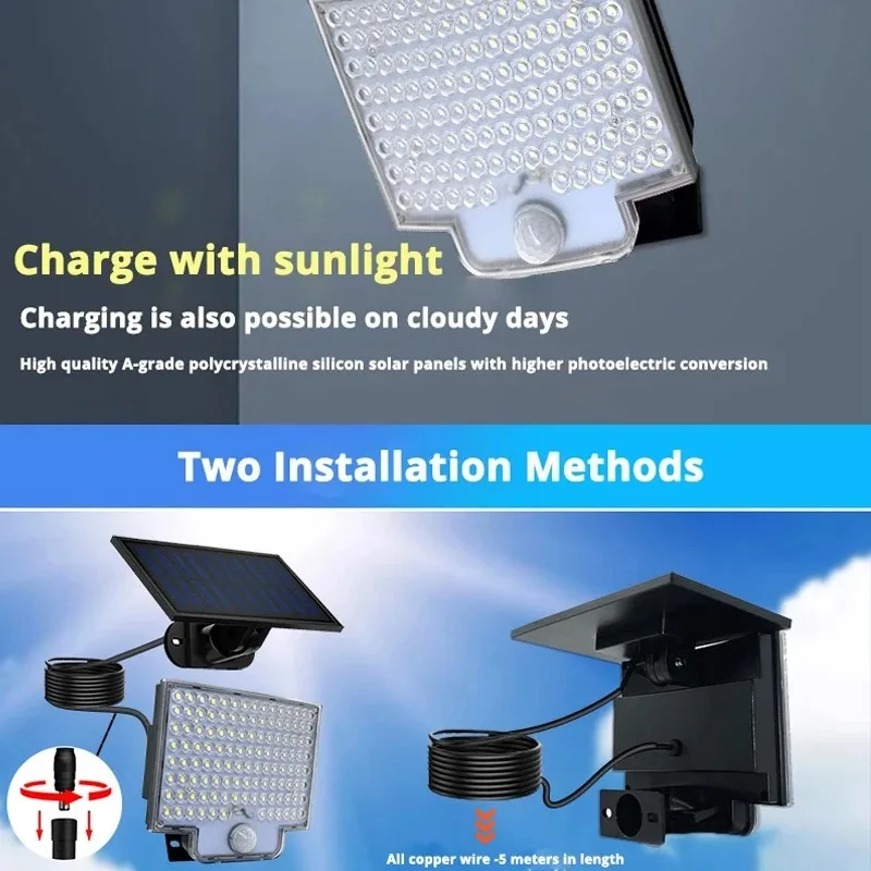 106LED Solar Lamp Outdoor Super Bright Wall Lamp with Motion Sensor Remote Control Waterproof Courtyard Garage Lighting