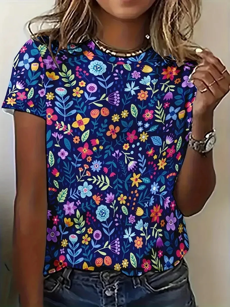 

Women's Plus Size 3D Full Printed T-shirt with Round Neck and Short Sleeves, Loose and Casual, Soft, Comfortable and Breathable