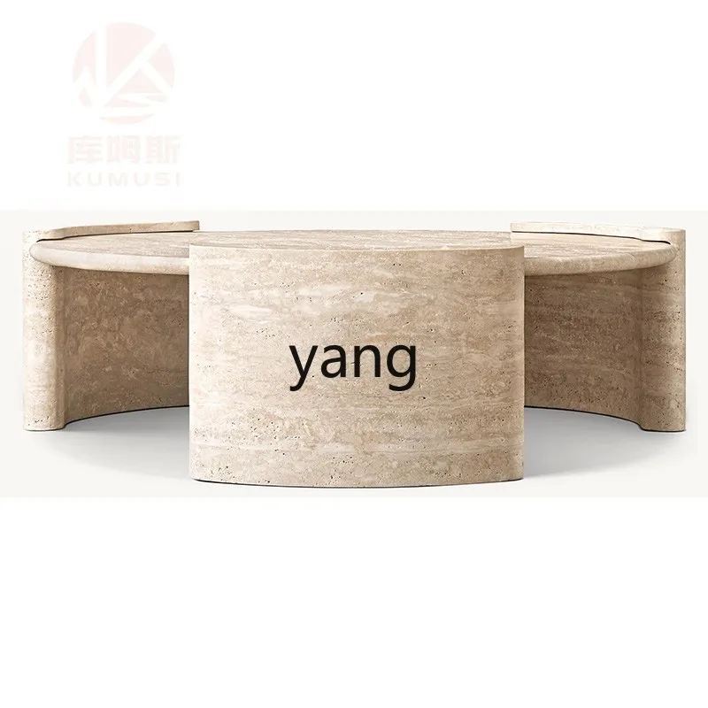 LTT light luxury round living room cave stone coffee table low table multi-functional coffee table