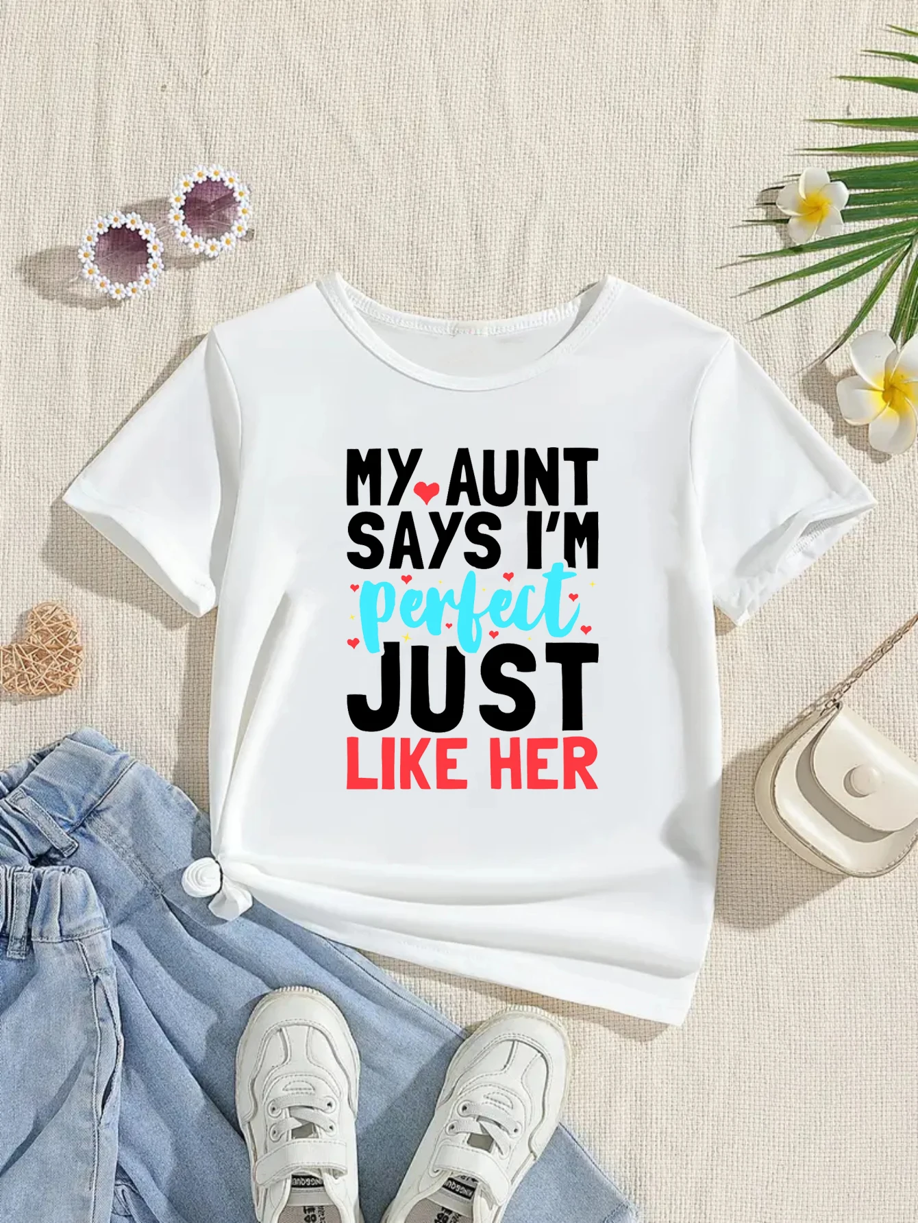 My Aunt Says I Am Perfect Just Like Her Letter Printed T Shirt Girls/Boys Summer Short Sleeve Shirt Kawaii Kids Clothes