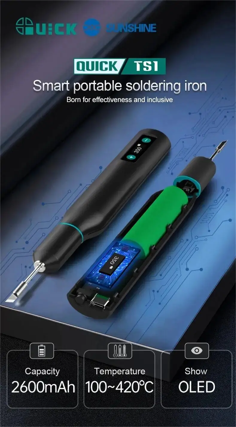 QUICK TS1 Smart Portable Soldering Iron with OLED Display 2600mAh Battery for CPU BGA SMD Chips Soldering Desoldering Repair