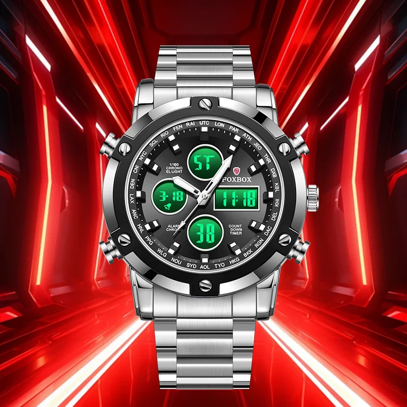 FOXBOX Fashion Sport Quartz Man Watch Business Luxury Casual Date Waterproof Luminous Clock Alarm Digital Electronic Men Watches