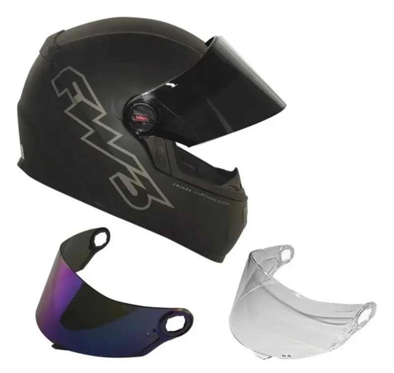 Fw3 Gt Classic Black Fos Helmet + Smoke Visor + Chameleon 56