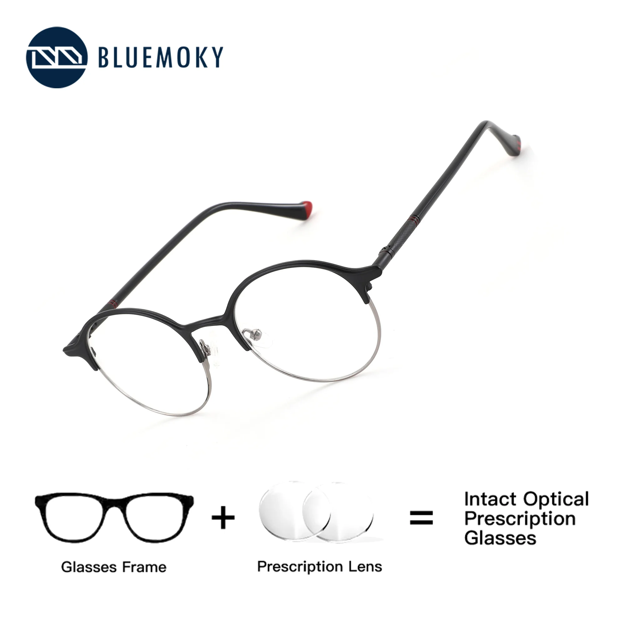 BLUEMOKY M Size Round Custom Prescription Glasses Men Women Metal Anti Blue Light Medical Optical Correction Eyeglasses