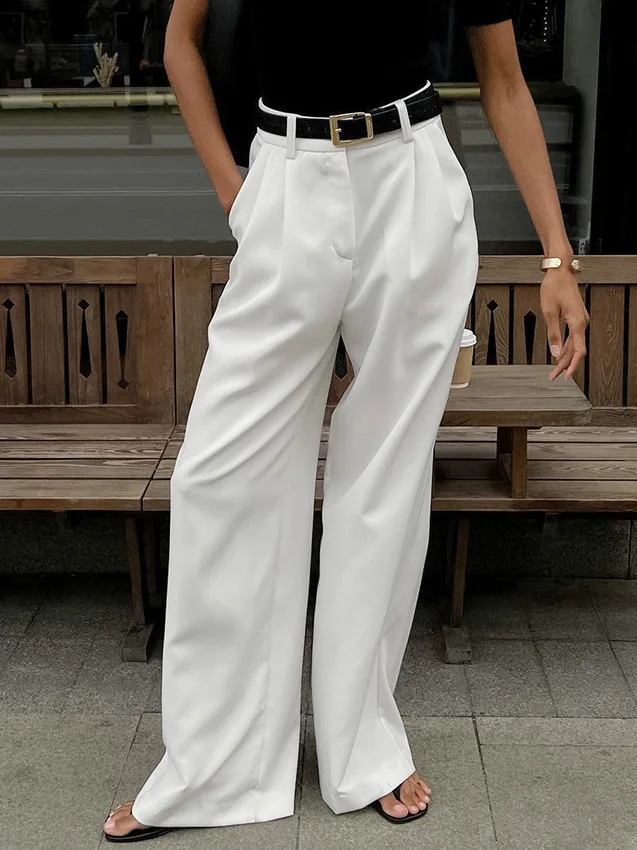 White High Waist Loose Casual Pants 2026 New Women's Fashion Simple Style Cross-Border Breezy Trousers Straight Leg Fit