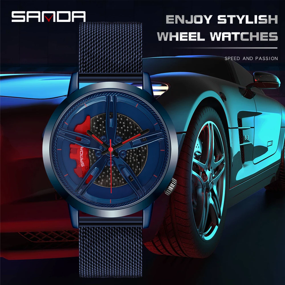 

SANDA New Special Wheel Series Dial Men Watch Steel Strap Hook Buckle Premium Quartz Movement Waterproof Gift Wristwatch P1040