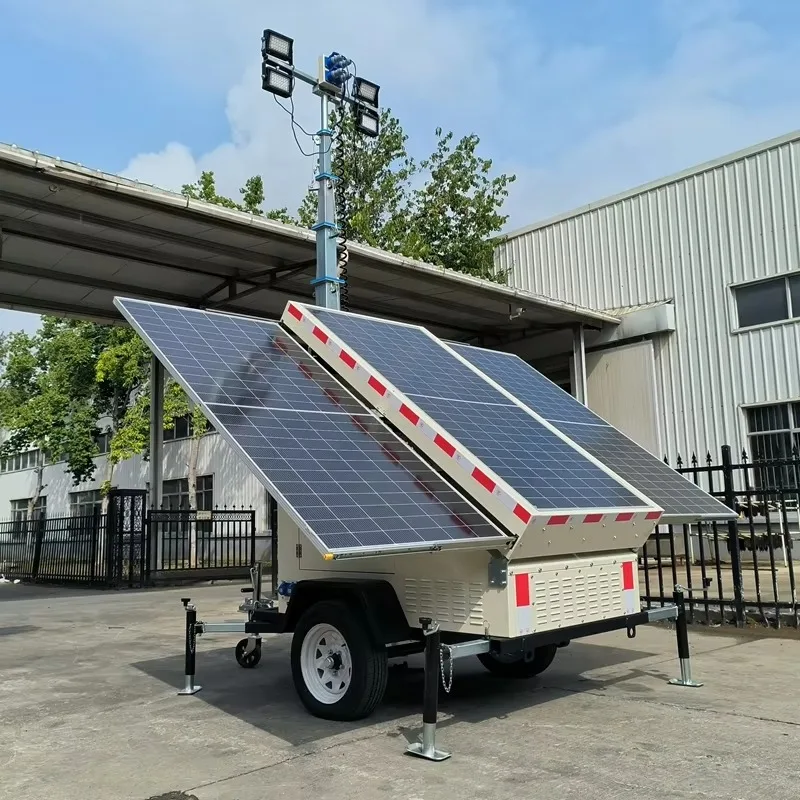 7m 9m Mobile Diesel DC Solar Light Outdoor Construction Site Solar Flood LED Trailer Lighting Tower IP65 Solar Panel Telescopic