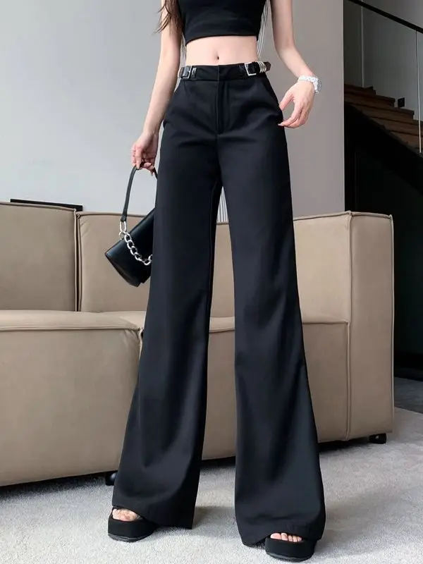 Black Suit Pants Women's Loose Straight Leg High Waisted Wide Leg Pants Hanging Casual Floor Pants