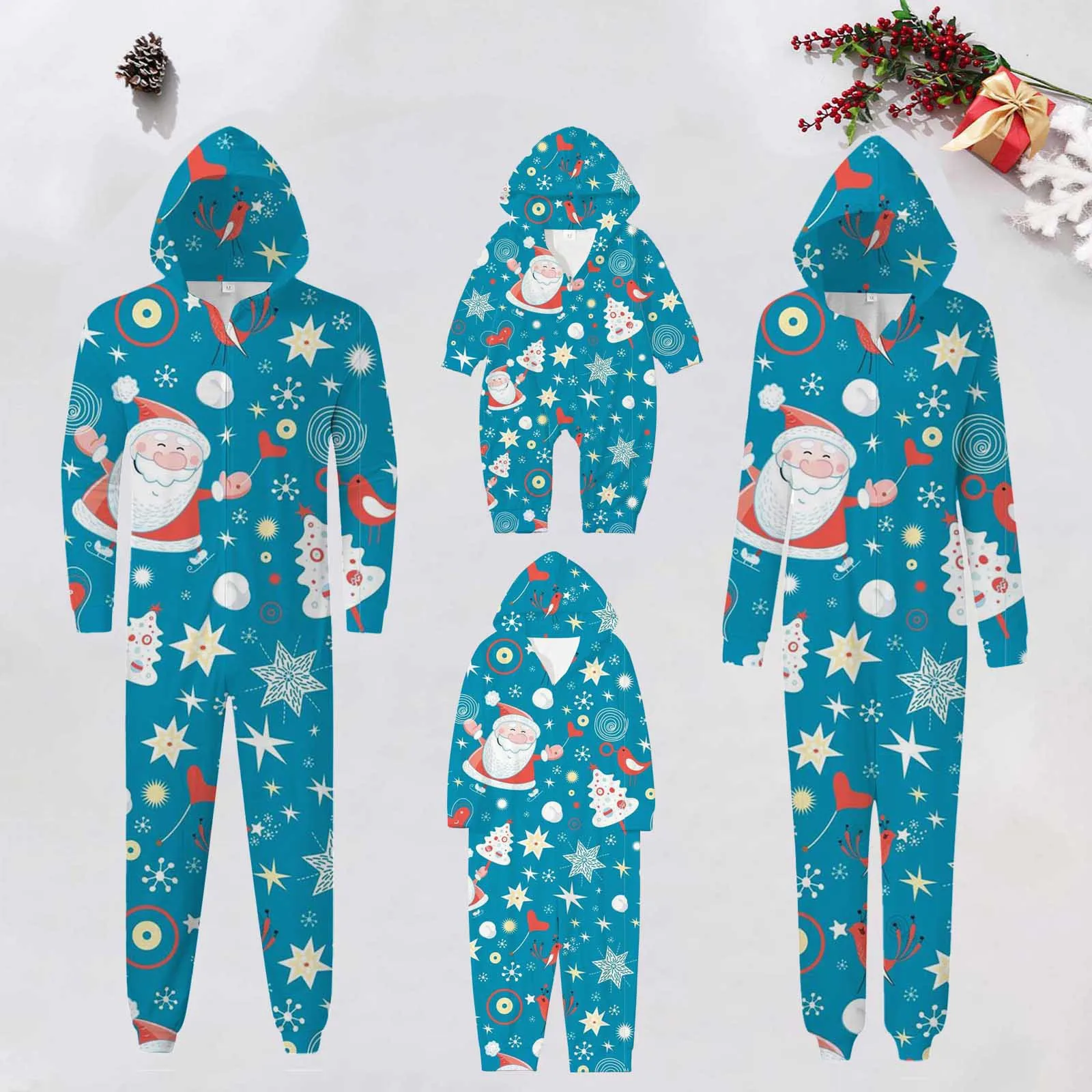 Christmas Gift For Family Pajamas Cute Santa Hooded Jumpsuit Mother Father Kids Baby Matching Outfit Rompers Xmas Family Look