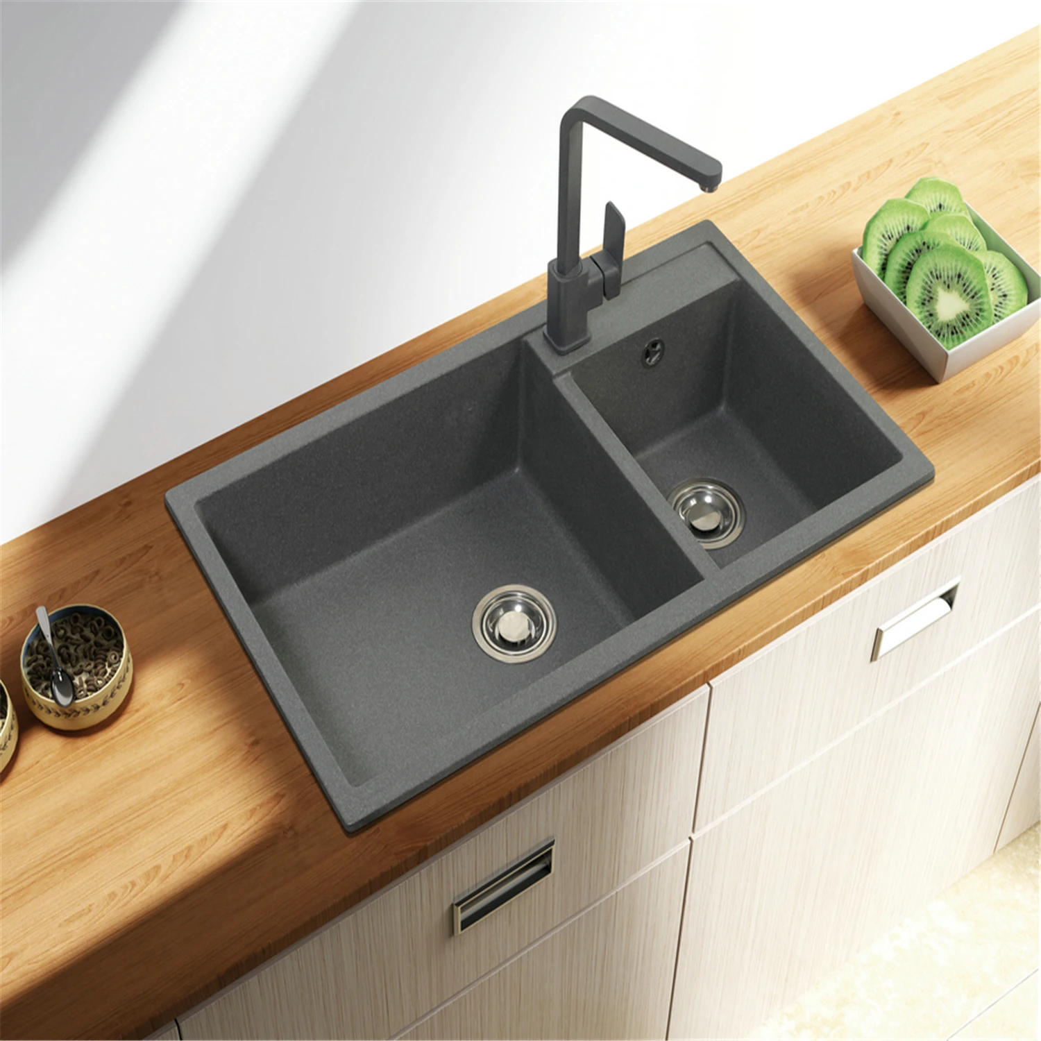 Hard Characteristic Grey Kitchen Quartz Stone Sink Basin