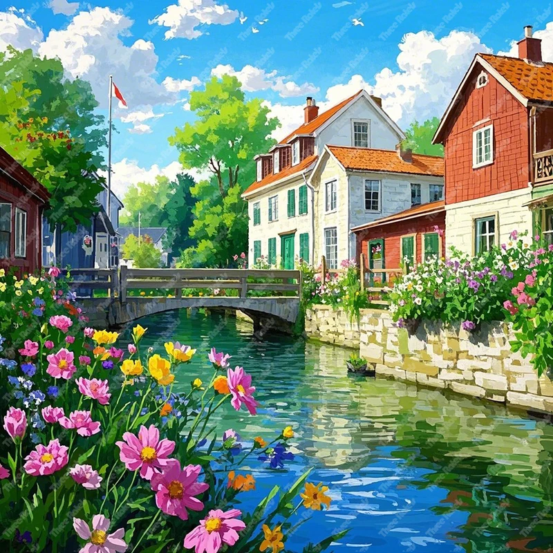 Three Ratels QHH115 Beautiful rural style water town colorful wall stickers for home decoration