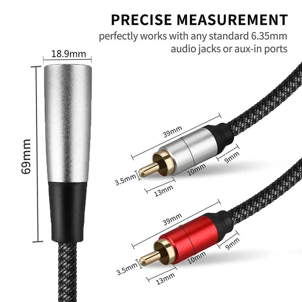 Triple Core XLR Dual Lotus Microphone Cable XLR To 2RCA Y Splitter Jumper Stereo Audio Interconnect Cable Adapter