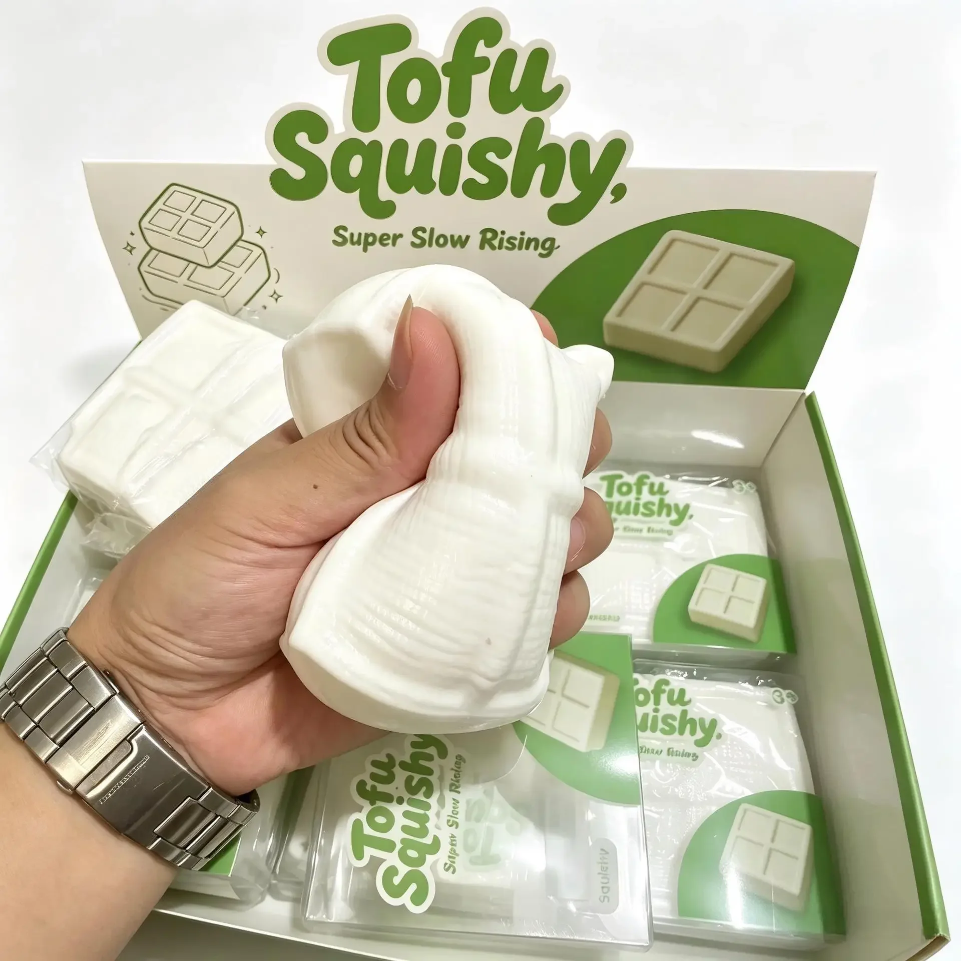 Crunchy Squishy Building Block Tofu Vaseline Squishy Soft Rubber Decompression Toy Realistic Food Simulation Fidget Small Gift