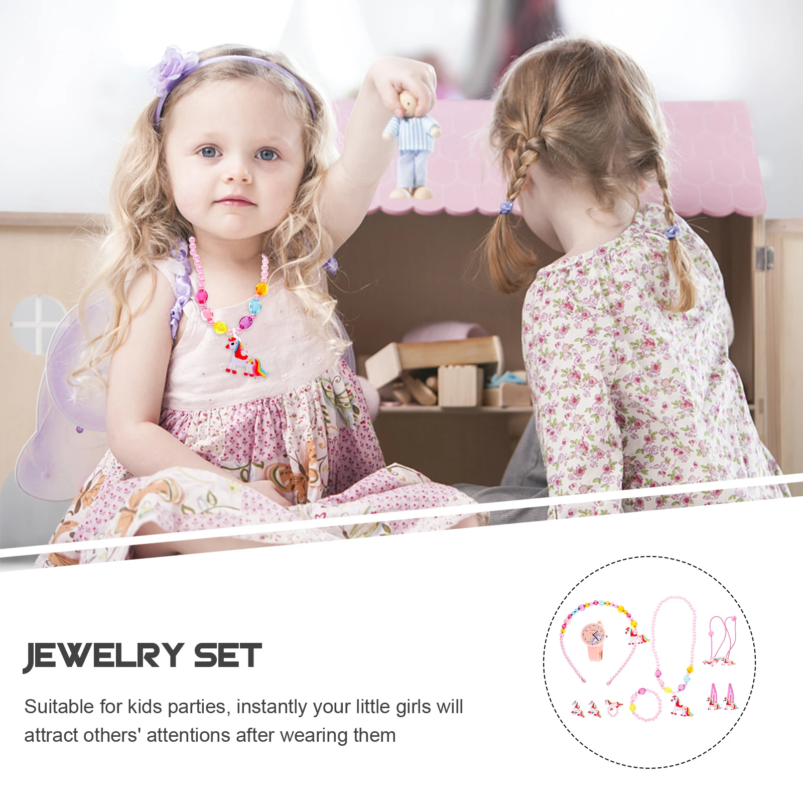 

Adorable Kids Jewelry Set With Design For Girls Toddler Accessories Necklace Bracelet Hair Clip Earring Toy