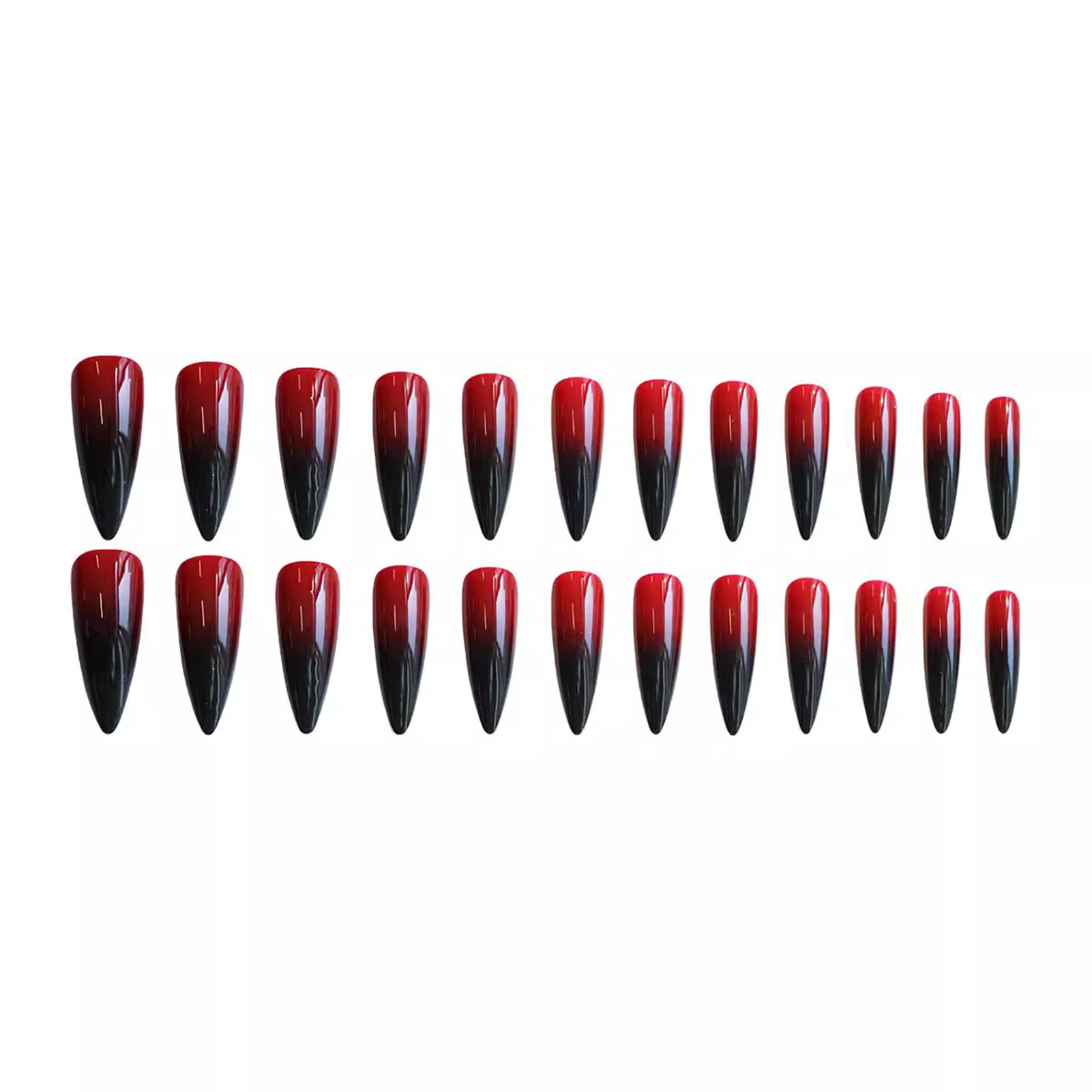 

24 шт., длинные накладные ногти на шпильках, градиентные красные/черные накладные ногти, острые девушки, очаровательный маникюр, полное покрытие, наклеенное наращивание ногтей