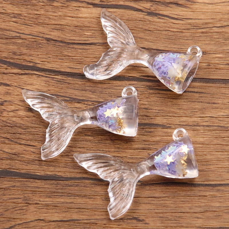 10Pcs 25x37MM 7 Color Animals Mermaid Tail Charms For Jewelry Making Crafts Marine Organism Pendants Flat DIY Earring Keychain