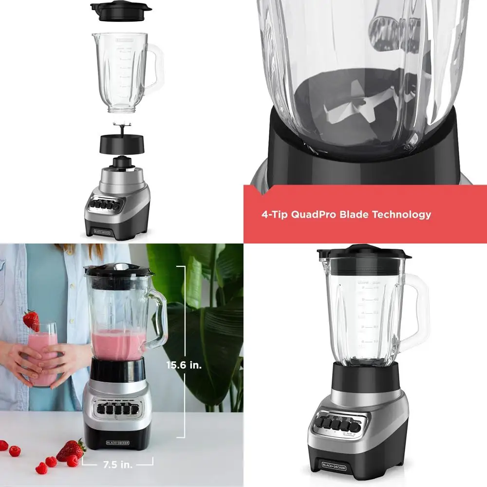 

Многофункциональный блендер с стеклянной чашей на 6 стаканов, 4 скорости, серебристый