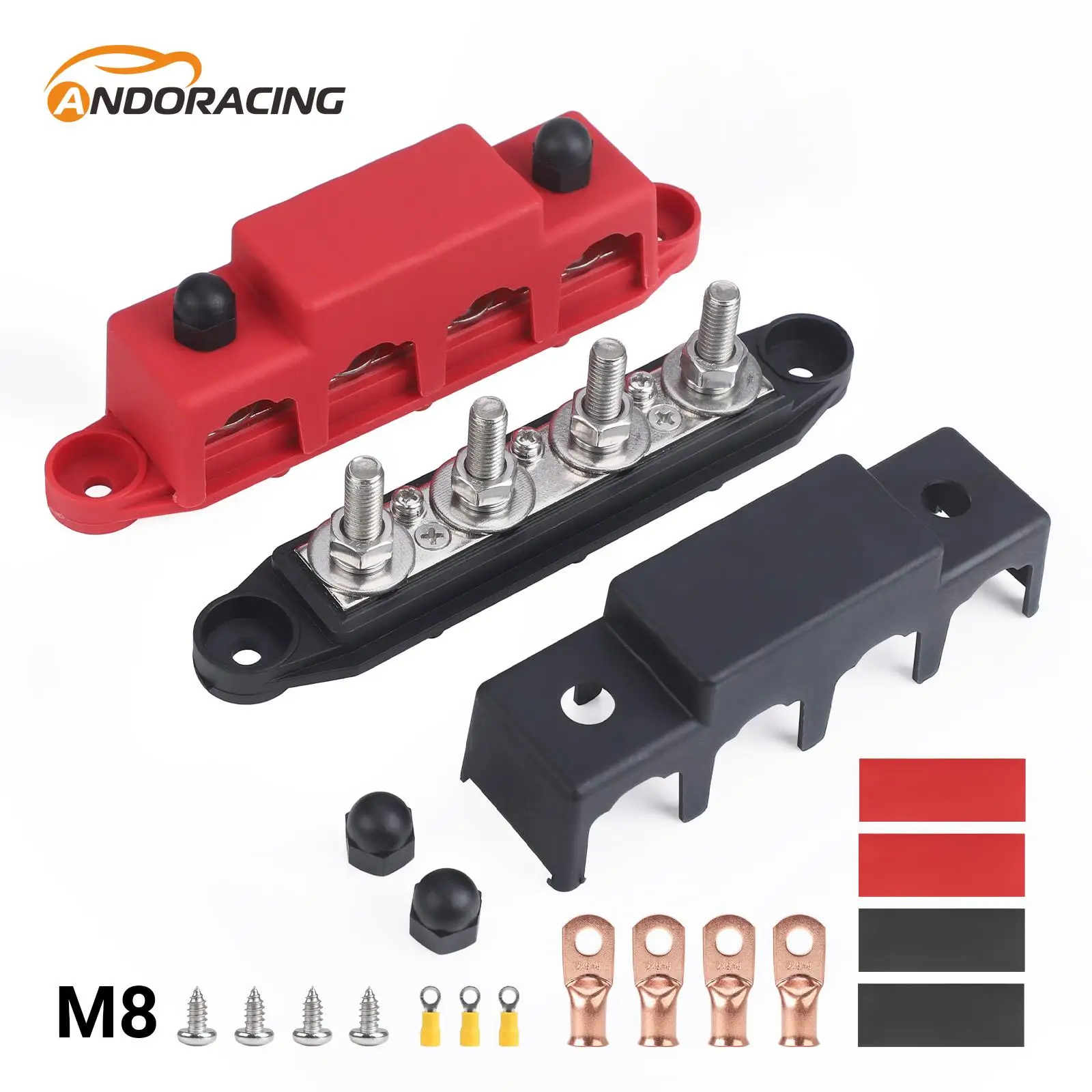 Marine Bus Bar Power Distribution Block 4 Posts Junction Block 12V 250A, M8 M10 Automotive Copper Battery Busbar Terminal Block