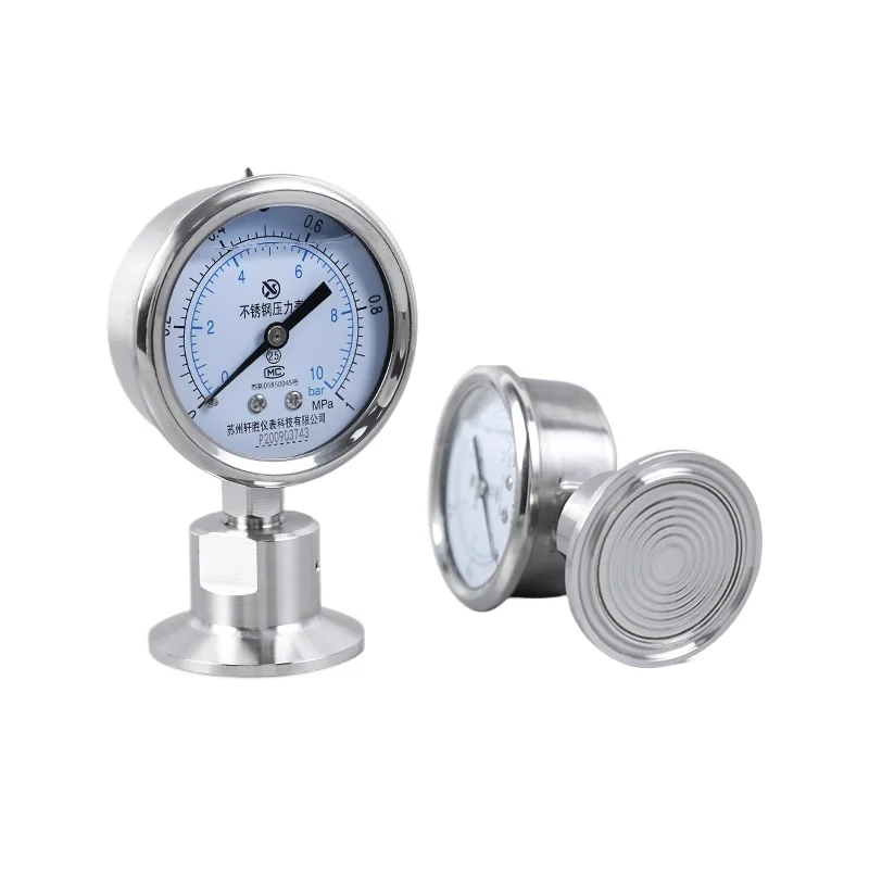 

YNTP-60BF Санитарный противоударный мембранный манометр из нержавеющей стали MC Зажимной патрон Быстроразъемное соединение, муфта