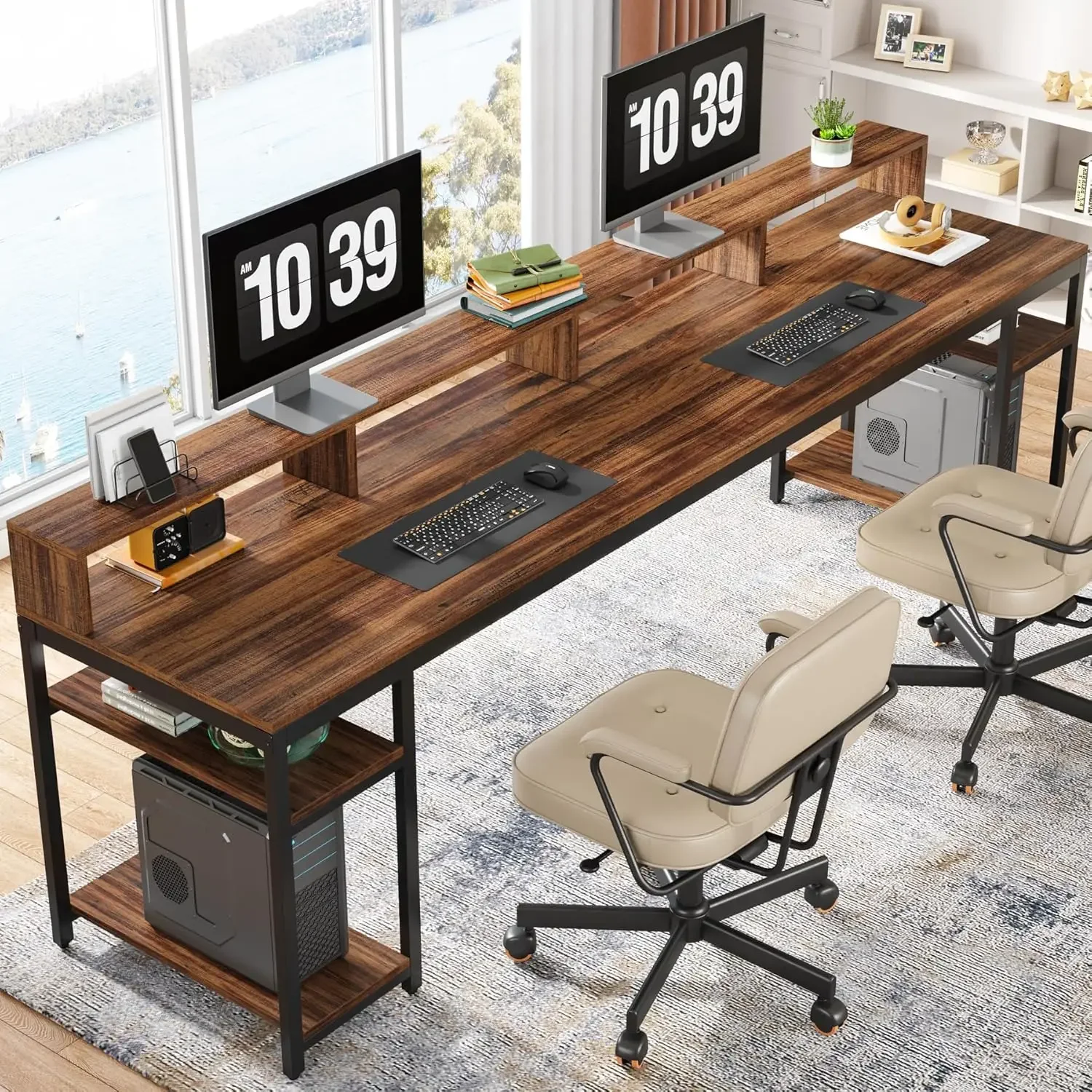 

Tribesigns Two Person Desk with Monitor Stand, 78.74" Long Double Computer Office Desk with Storage Shelves, Large Gaming Desk