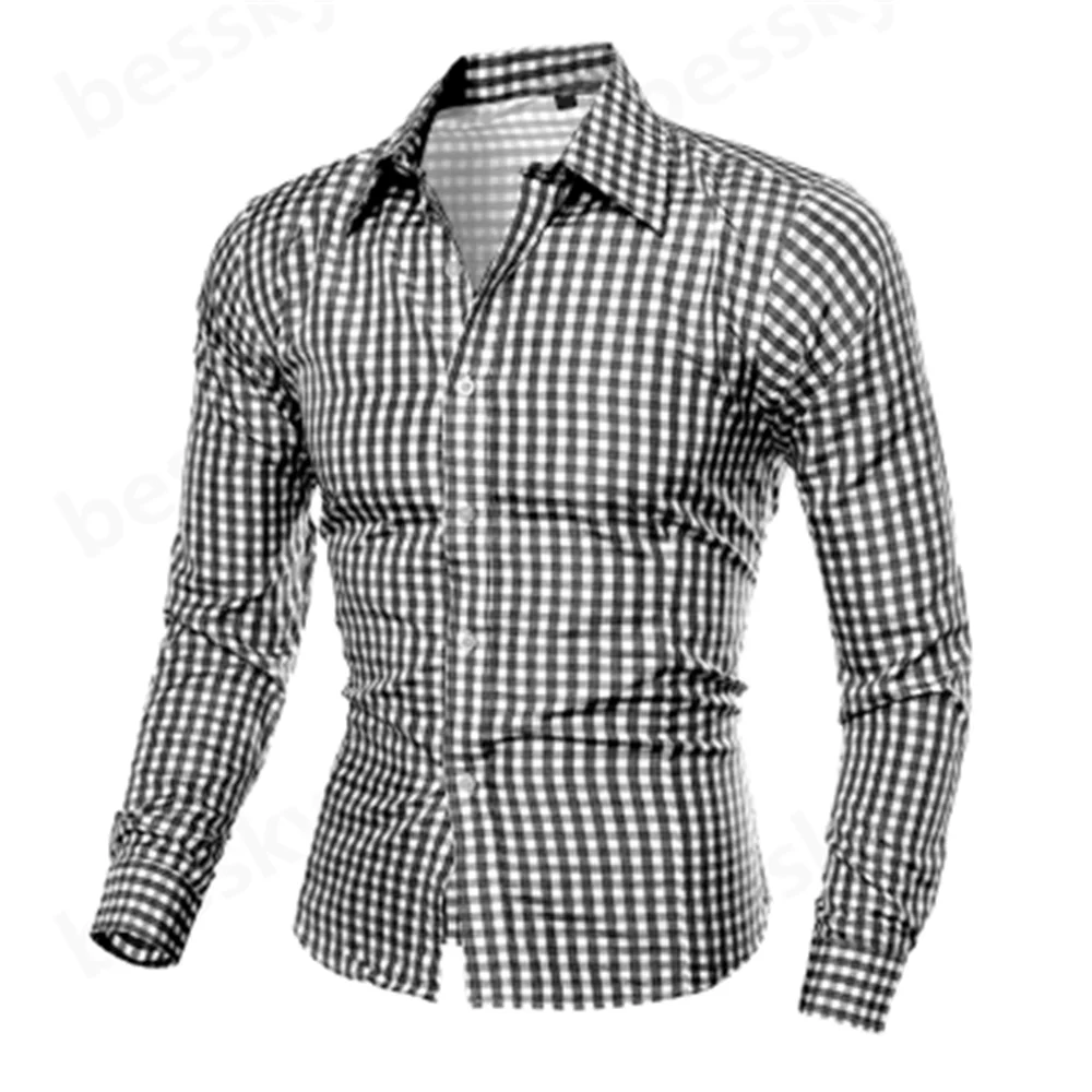 

Men's Winter Plaid Slim Fit Long Sleeve Shirt Top Classic Checkered Pattern Casual Business Style
