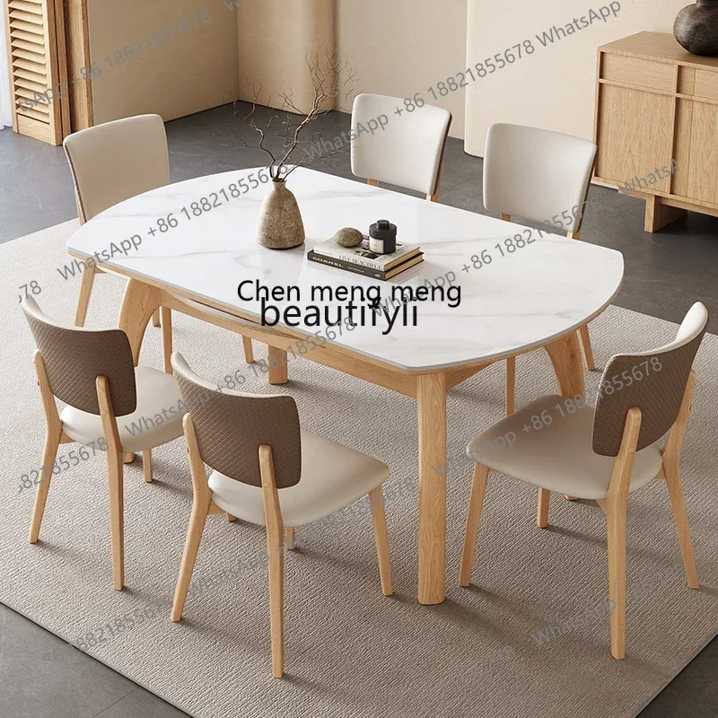 z183 Y Foldable round stretch solid wood rock slab dining table and chair log style high-end dual-purpose table