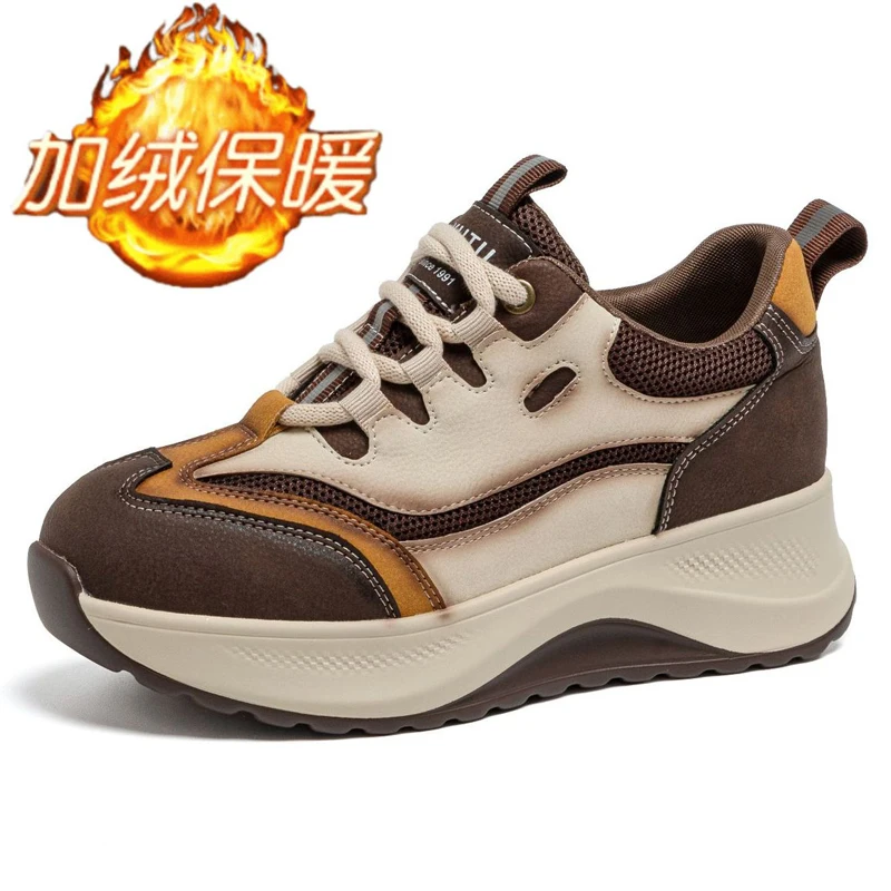 5 سنتيمتر 2 بوصة النساء أحذية رياضية مكتنزة جلد طبيعي النساء حذاء كاجوال منصة أحذية رياضية مريحة أحذية الشتاء الدافئة #1