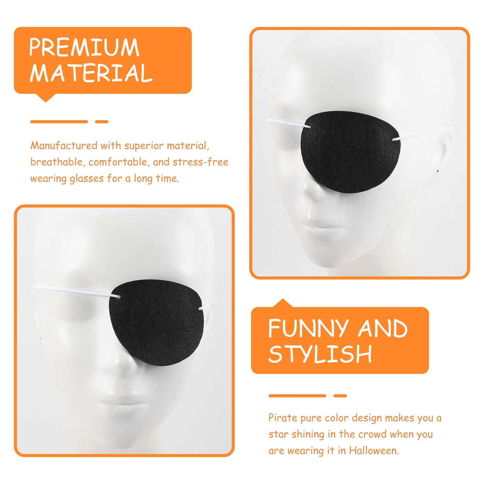 10Pcs Pirate Eye Patch Lightweight Comfortable Halloween Party Cosplay Masquerade Decor Breathable Felt Eye Cover
