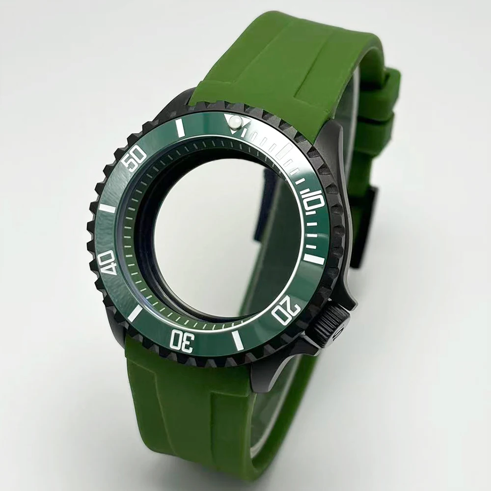 41.5mm High-Quality Matte Black Men's Case, Suitable for NH35/36/38 Movement, Paired with 22mm Silicone Watch Strap Accessory