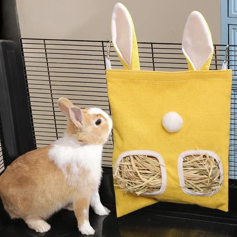 PU Leather Hay Feeder Bag Pet Storage Bag Reusable Food Dispenser Lightweight Hanging Rabbit Bunny Feeding Tote for Chinchillas