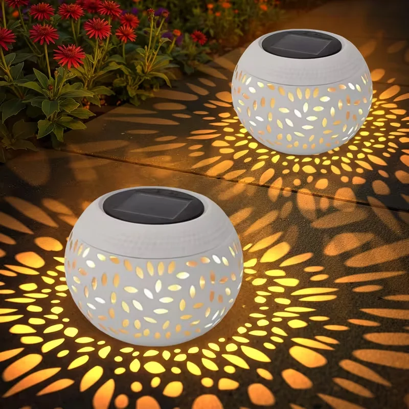 Solar LED Garden Lantern - Elegant Metal lantern solar Powered Lamp Waterproof  Shadow Projection for Outdoor Garden Patio Light