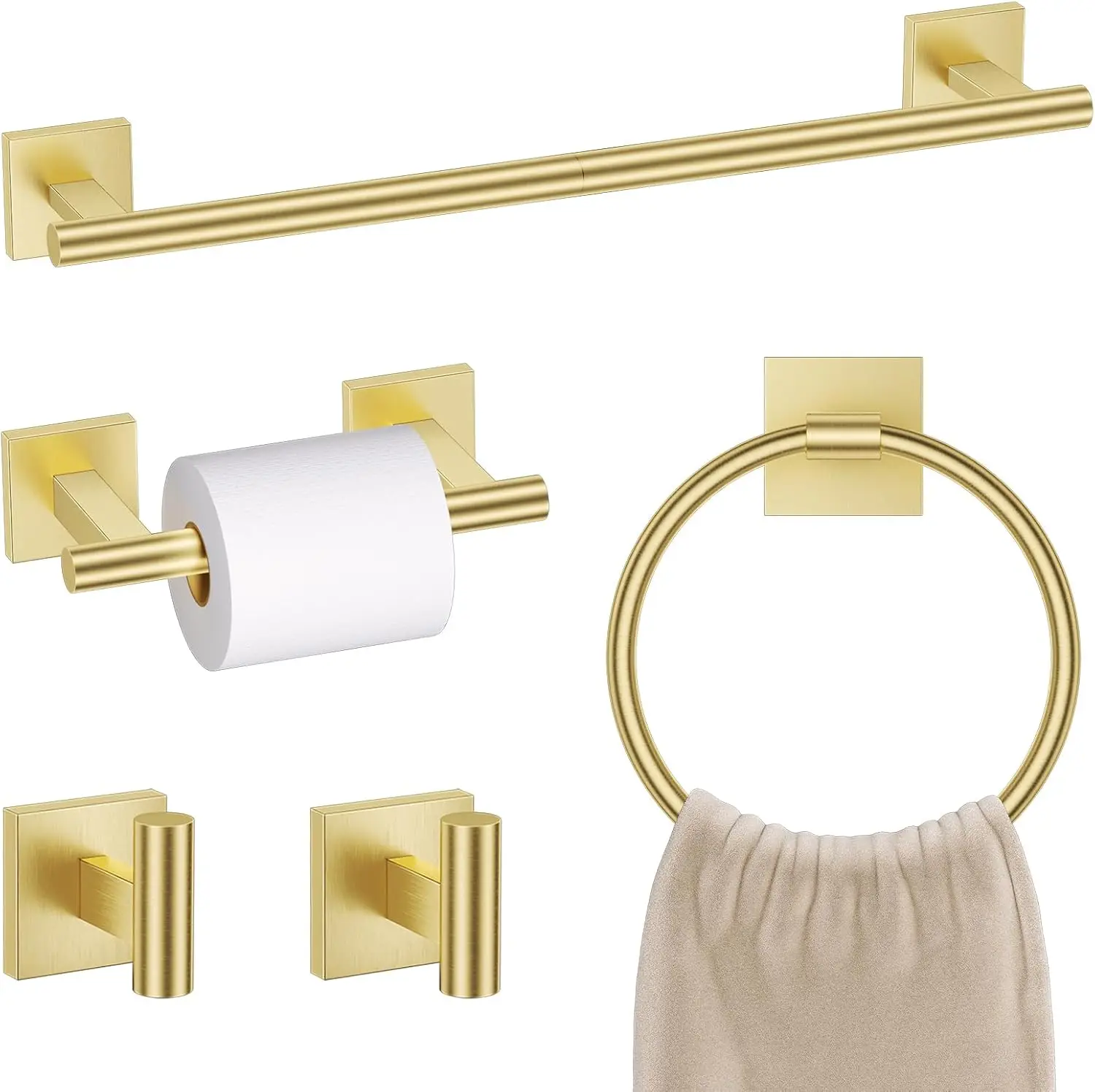 

Brushed Gold Bathroom Hardware Set 5 Piece Towel Bar Toilet Paper Holder Towel Rack Stainless Steel Wall Mount for Bathroom