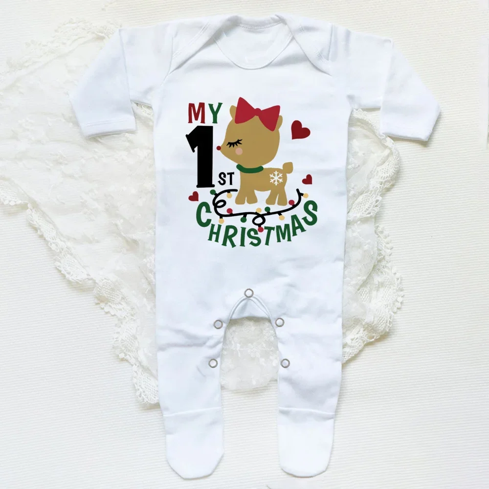 1st Christmas Babygrow Sleepsuit Boys Girls Cute Clothes Baby First Christmas Gift Toddler Xmas Sleepsuit Baby White Bodysuit