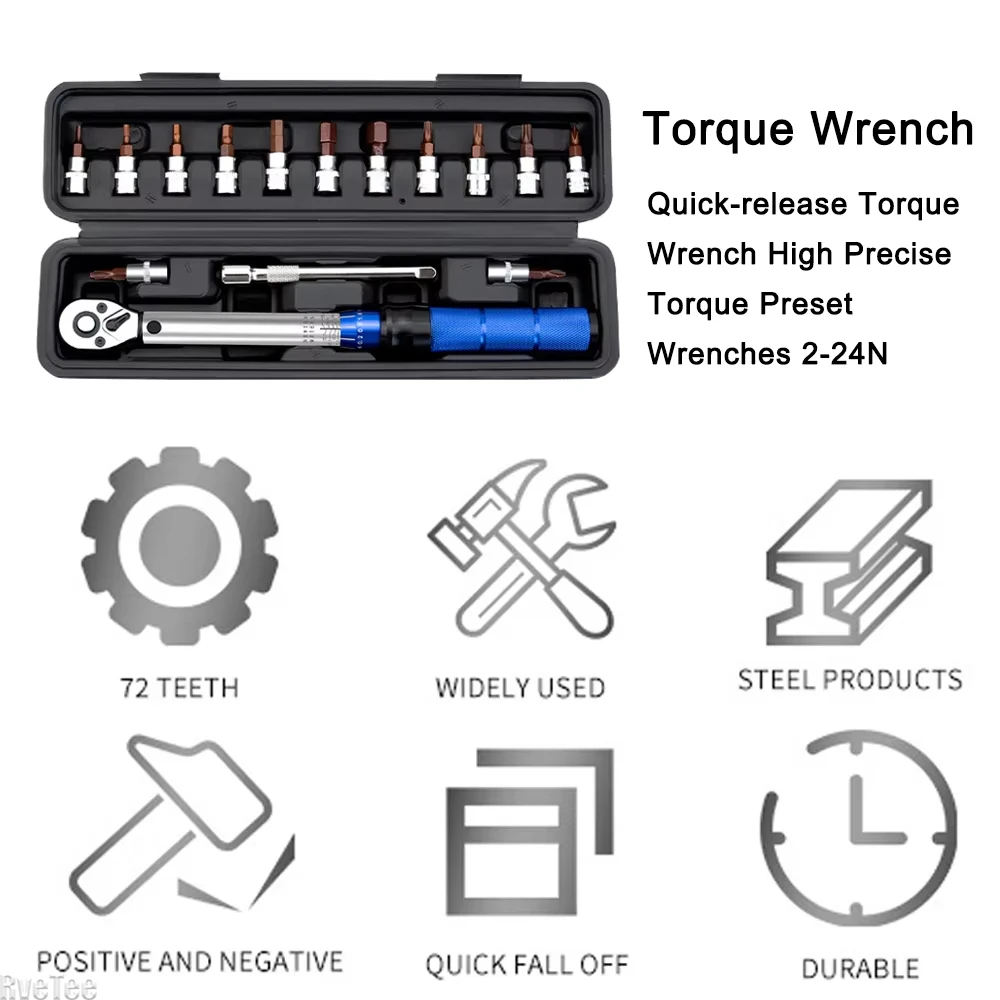 Quick-release Torque Wrench Repairing Tool High Precise Torque Preset Wrenches 2-24N.m Torque Adjustable 1/4inch Ratchet Wrench