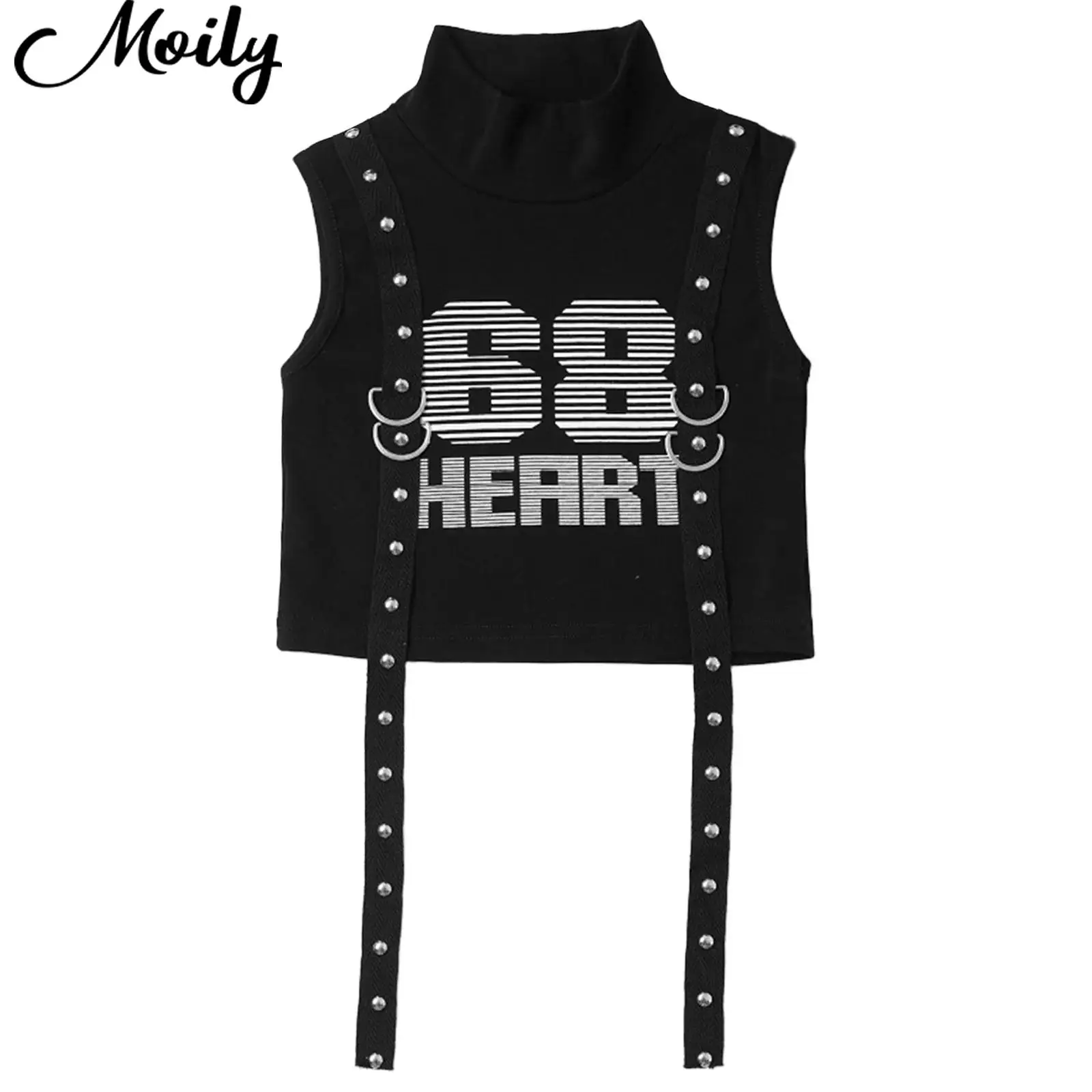 

Girls Jazz Dance Rivet Straps Crop Top Hip-Hop Tops Streetwear Sleeveless Tank Tops Stage Performance Costume Casual Daily Wear
