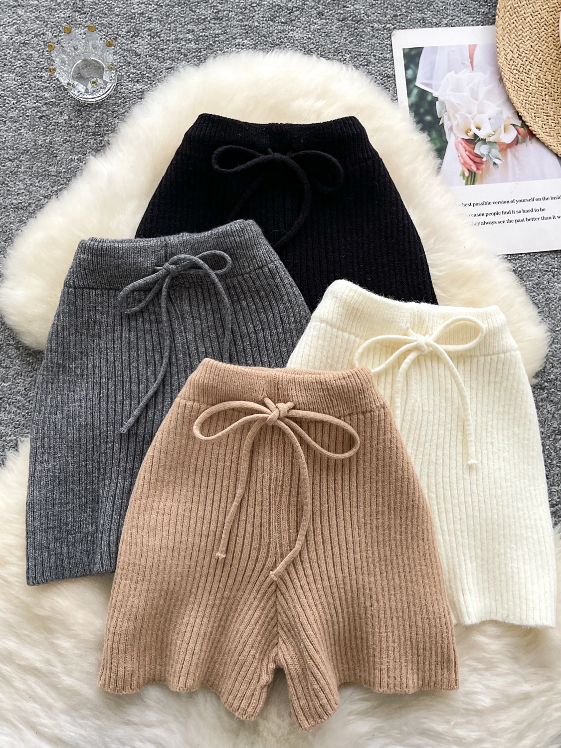 لينة محبوك ort السراويل النسائية عالية الخصر السراويل الكورية Sle عارضة شريط عمودي نمط مريح مرونة الخصر #1