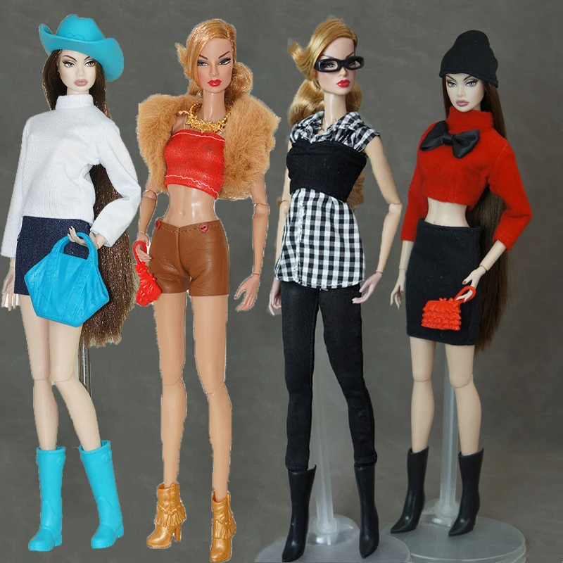 30cm Doll Clothes Multi-style Top Jackets Sweater Skirts Shoes Set Girl Fashion Dress Up Clothing For 1/6 BJD OB ST FR BB Doll