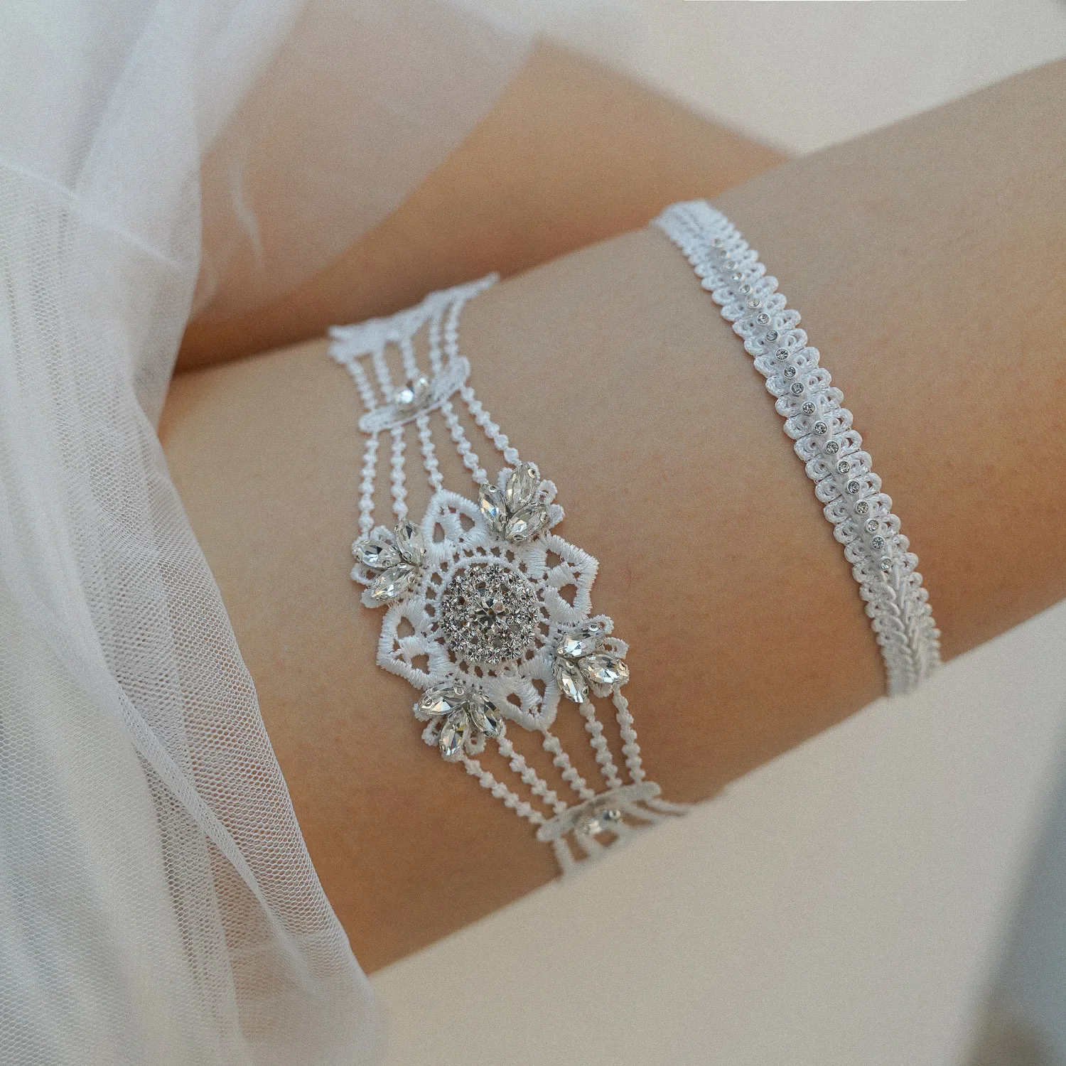 Wedding Garter Lace Crystals White Sexy Garters for Women/Female/Bride Thigh Ring Bridal Leg Garters