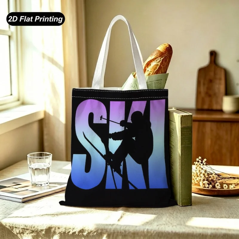 1PC【Tote Bag】Large CapacitySKISki gradient pattern tote bag，2DFlat effect，Size15.7in*13.8in，Suitable daily commut