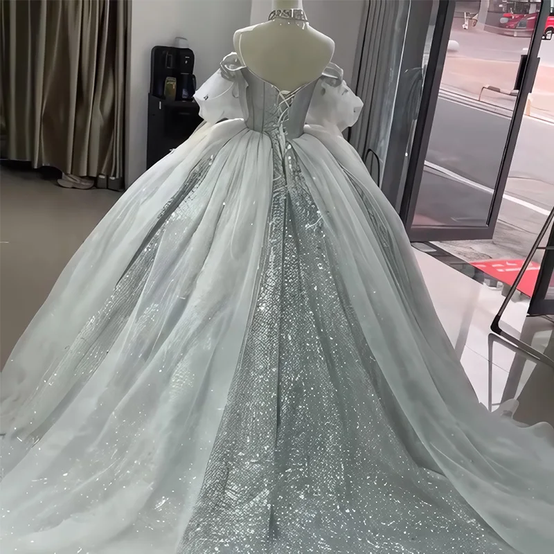 Jancember Scoop Short Sleeves Cap sleeve Wedding Dress With Neck Accessories Sequined Wedding Gowns robe de marie XS021