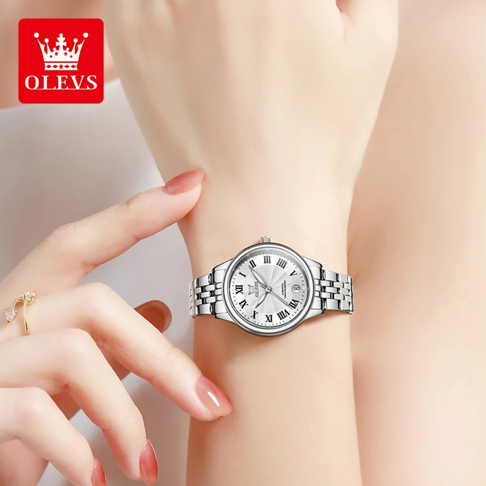 OLEVS-Requintado Relógio Feminino em Aço Inoxidável, Elegante Pulseira Quartzo, Moda, Correia Simplicidade, Presente Data, Beleza