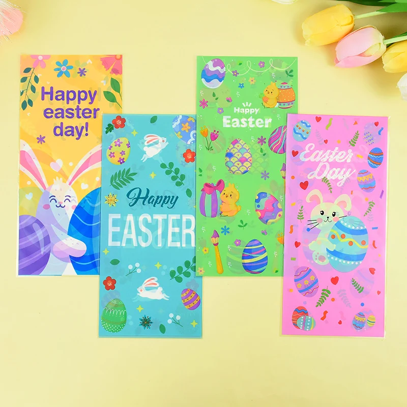 50pc Happy Easter Plastic Cookie Candy Gift Bag Rabbit Bunny Egg Packaging Bag Spring Easter Party Supplies Kids Favor Gift Bags