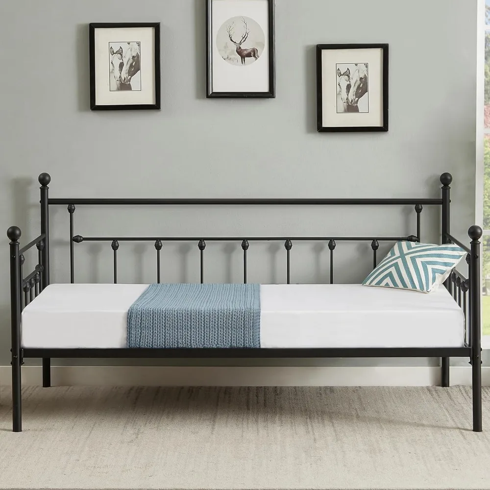 

VECELO Twin Size Daybed Frame Metal Steel Slat Support with Headboard Sofa Bed Platform for Living Room, Guest Room, Easy Assemb